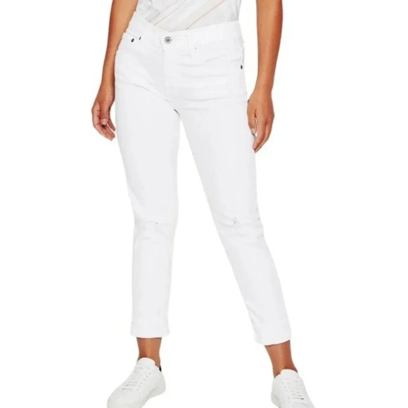 NEW AG ExBoyfriend Slouchy Slim High Rise Distressed White Denim Jeans Size 24 - Picture 16 of 16